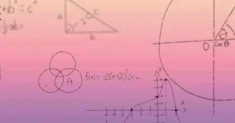 Image of mathematical data processing over pink background Stock Photos