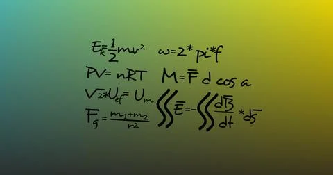 Image of mathematical data processing over green background Stock Photos