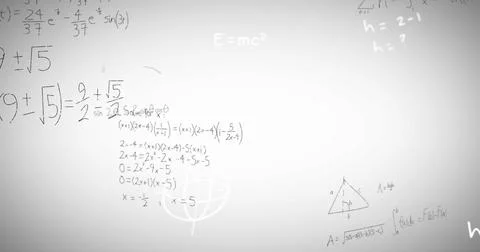 Image of mathematical data processing over white background Foto stock