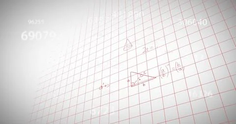 Image of mathematical data processing over squared white background Foto stock