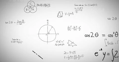 Image of mathematical data processing over white background Stock Photos
