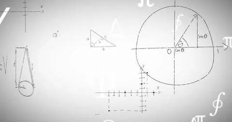 Image of mathematical data processing over white background Stock Photos