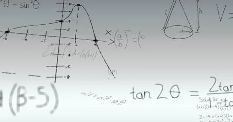 Image of mathematical data processing over grey background 스톡 사진