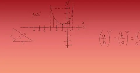 Image of mathematical data processing on red background Stock Photos
