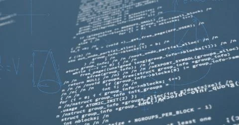 Image of mathematical equations and data processing on blue background Stock Illustration