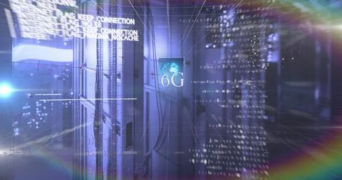 Image of mathematical equations and data processing over rainbow lens flare Illustrazione stock