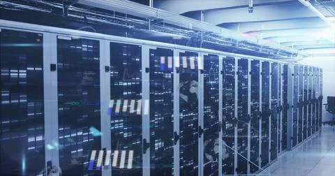 Image of mathematical equations and data processing against empty computer Stock Photos