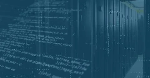 Image of mathematical equations and data processing over computer servers Stock Photos