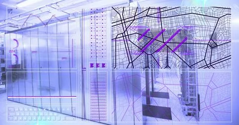 Image of mathematical equations and data processing over computer servers 写真素材