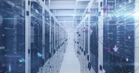Image of mathematical equations and data processing over computer servers 库存照片