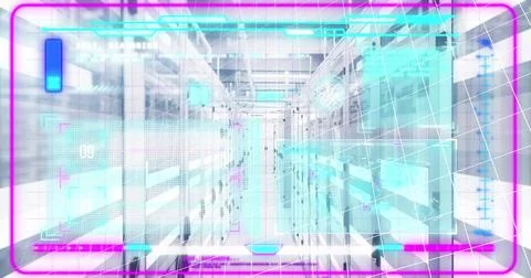 Image of mathematical equations and data processing over computer servers 스톡 사진