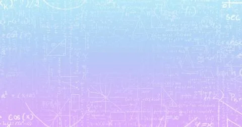 Image of mathematical equations and formulas floating against purple gradient Stock Illustration