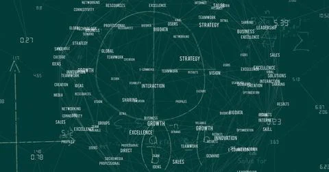 Image of mathematical equations and globe of business concept icons on green Stock Photos