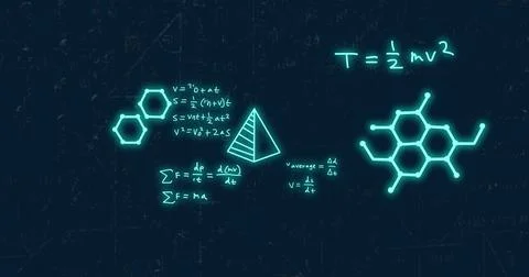 Image of mathematical equations on black background Stock Illustration