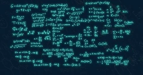 Image of mathematical equations on black background Illustrazione stock