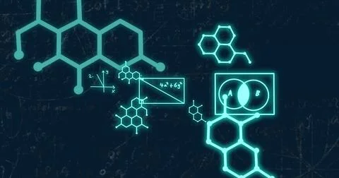 Image of mathematical equations on black background Stock Illustration