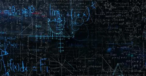Image of mathematical equations on black background Stock Illustration