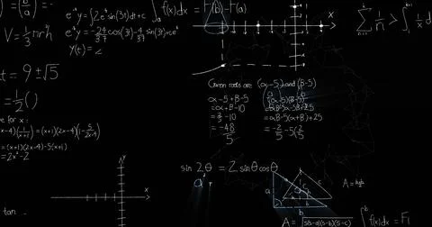 Image of mathematical equations on black background 写真素材