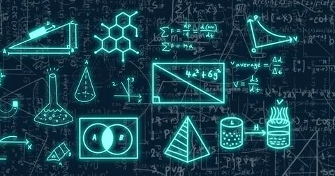 Image of mathematical equations on black background Foto stock
