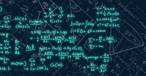 Image of mathematical equations on black background Stock Photos
