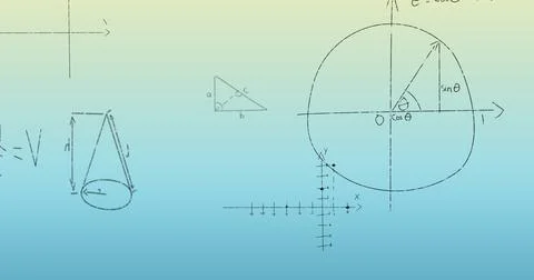 Image of mathematical equations on blue background Stock Illustration