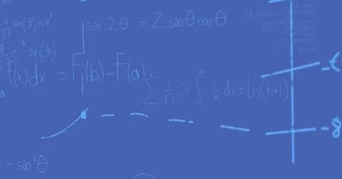 Image of mathematical equations on blue background Stock Illustration