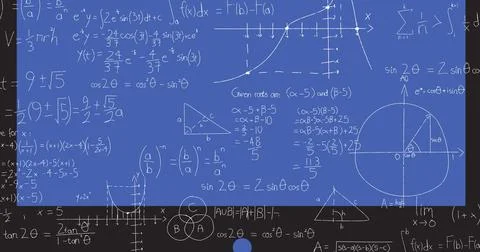 Image of mathematical equations on blue background Illustrazione stock