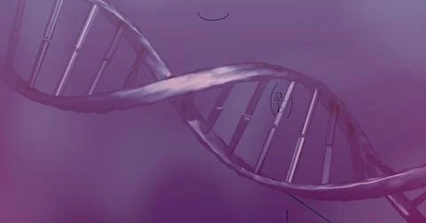 Image of mathematical equations, data processing over dna strand spinning Stockfoto's