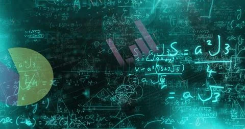 Image of mathematical equations, data processing and statistics Stock Photos