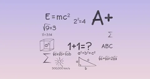 Image of mathematical equations on lilac background Stock Illustration