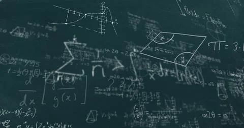 Image of mathematical equations moving on green background Stock Illustration