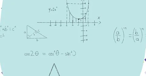 Image of mathematical equations moving over blue background Illustrazione stock
