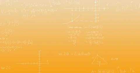 Image of mathematical equations on orange background Stock Illustration