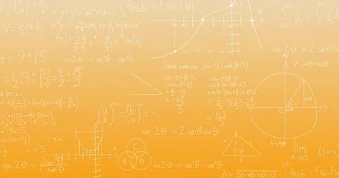 Image of mathematical equations on orange background Stock Illustration