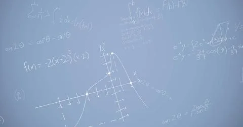 Image of mathematical equations over blue background Stock Illustration