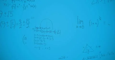 Image of mathematical equations over blue background Stock Illustration