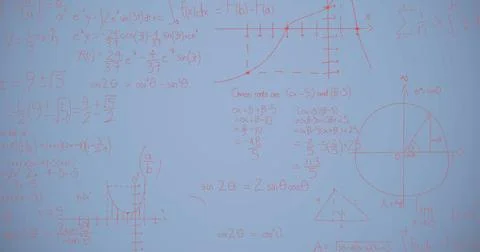 Image of mathematical equations over blue background Stock Illustration