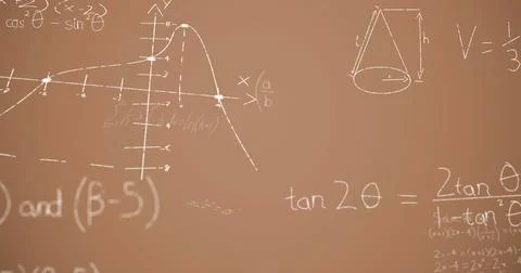 Image of mathematical equations over brown background 库存插图
