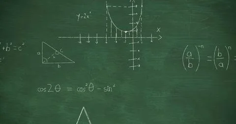 Image of mathematical equations over green background Stockillustratie