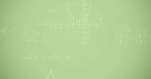 Image of mathematical equations over green background Stock Illustration