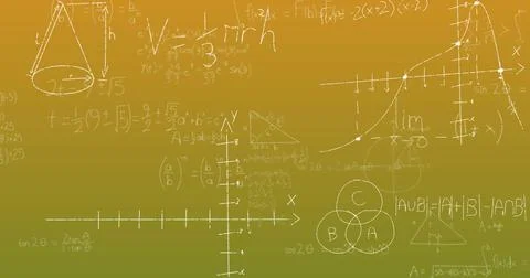 Image of mathematical equations over green background Foto stock