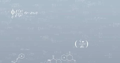 Image of mathematical equations over grey background Illustrazione stock