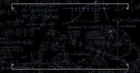 Image of mathematical equations over network of connections on black backgrou Stock Photos