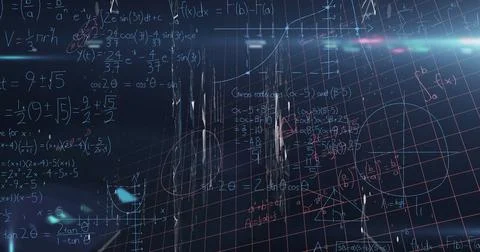 Image of mathematical equations over network of connections on black backgrou Stock Photos
