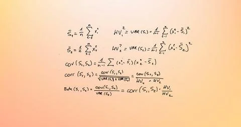 Image of mathematical equations over orange background Illustrazione stock