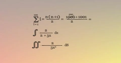 Image of mathematical equations over orange and yellow background 스톡 일러스트