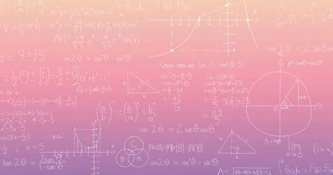 Image of mathematical equations over pink background Stock Illustration