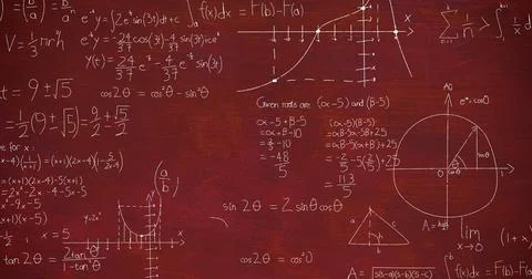 Image of mathematical equations over red background Stock Illustration