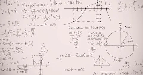 Image of mathematical equations over white background Stock Illustration