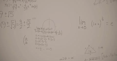 Image of mathematical equations over white background Illustrazione stock